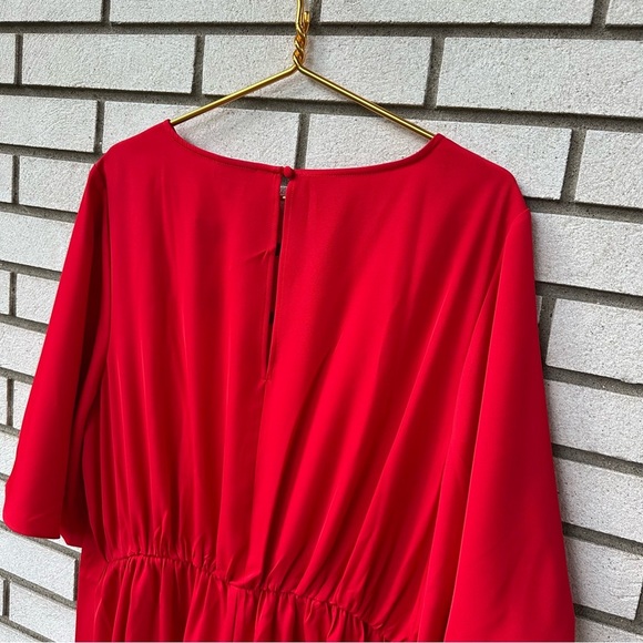 City Chic Knot Front Dress Lust Red 20 Tie Waist Batwing Sleeve V-Neck Cocktail - Picture 12 of 13